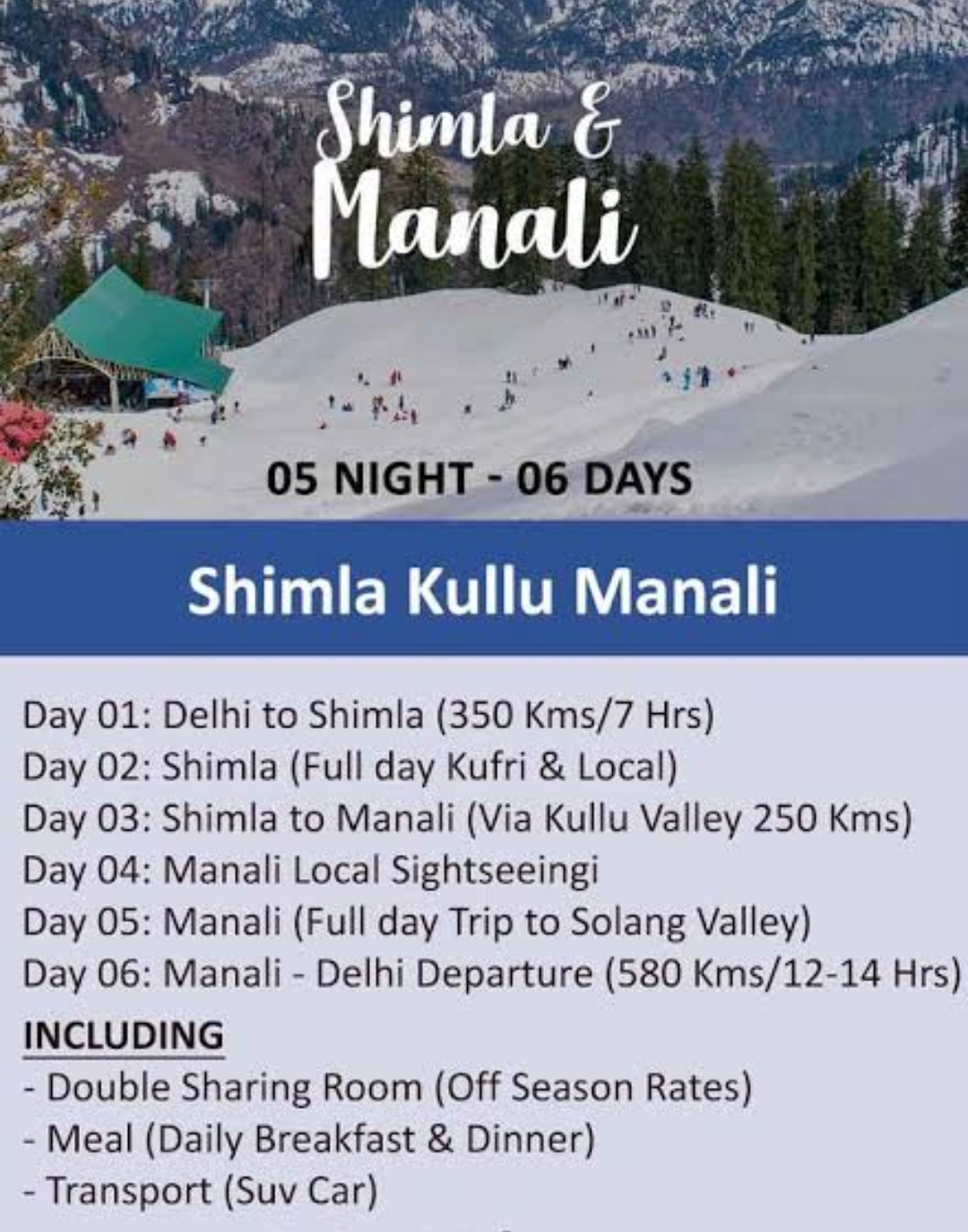 Manali Volvo Tour Package 5 Night 6 Day Price PP â‚¹ 4,999